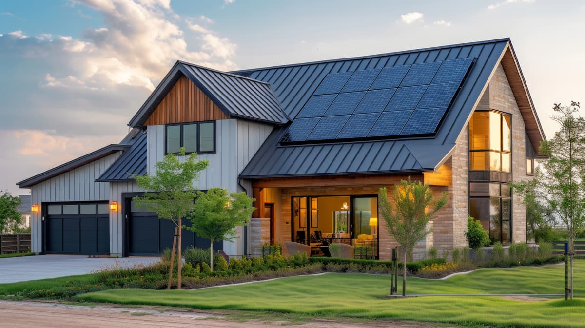 Solar panels on modern roof